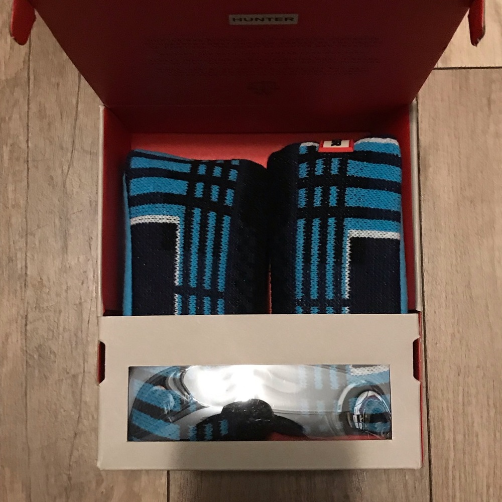 Hunter Original Tall Boot Socks Sky Blue Tartan